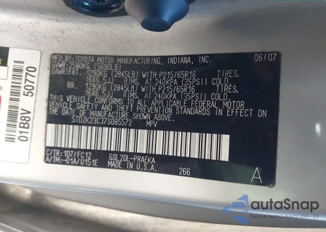 2007 Toyota Sienna Ce/Le from USA, damaged, VIN 5TDZK23C37S085572